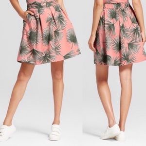 A New Day pink palm trees pleated skirt
